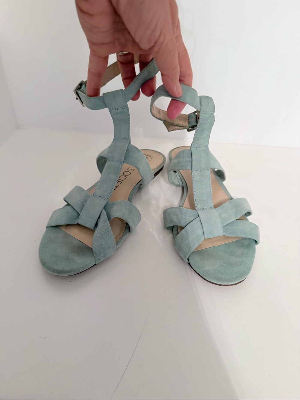 Sole Society Mint Suede Strappy Ankle-Wrap Sandals